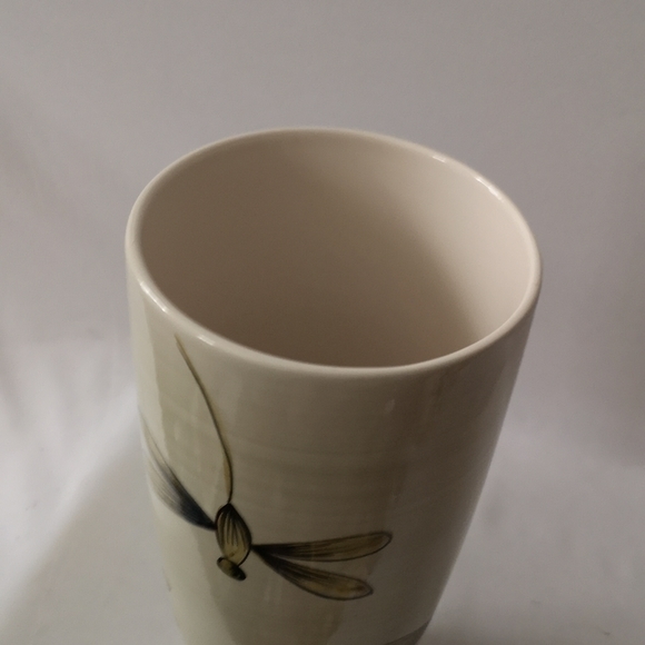 Large Faria & Bento Earthenware Hand-painted Dragonfly Vase, Made in Portugal - Picture 3 of 4